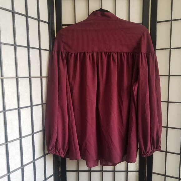 Time and tru burgundy long sleeve neck tie blouse - Picture 2 of 7
